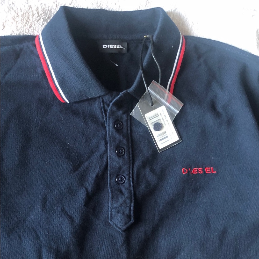 Diesel Navy Polo with Red and White Collar Trim